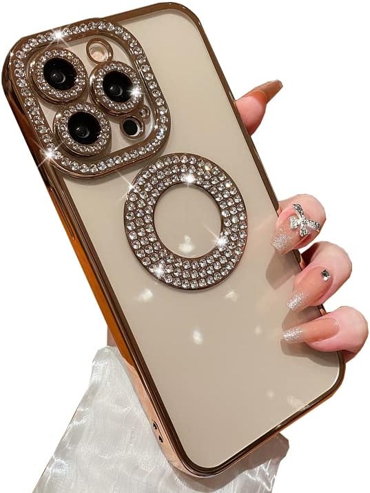 Photo 1 of ROTUS Diamond Glitter Case for iPhone 14 Pro Max Case, Anti-Yellowing, in Built Camera Lens Protection 6.7 inch (Gold) Diamond Gold
