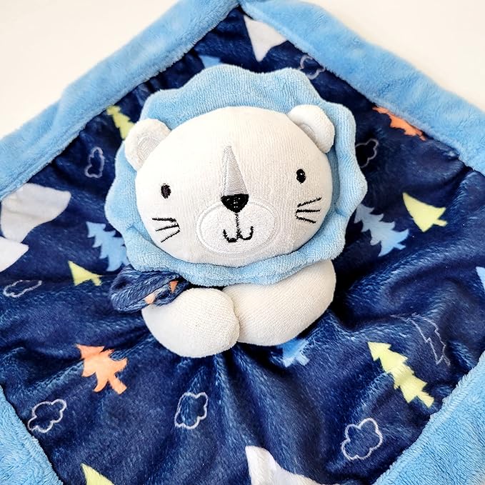 Photo 1 of bubby boo Baby Stuffed Animal Security Blanket - Blue Lion with Rattle Head -Soft Snuggle Toy - Baby Gift - Soothing Plush Toy - Baby Lovey - Perfect Baby Gift for All Babies