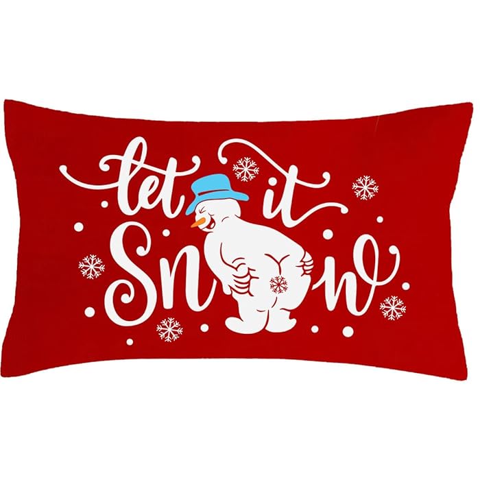 Photo 1 of PSDWETS Christmas Pillow Covers 12x20 Inch Christmas Decorations Let It Snow Snowman Christmas Pillows Winter Holiday Throw Pillows Christmas Decor for Sofa,Red