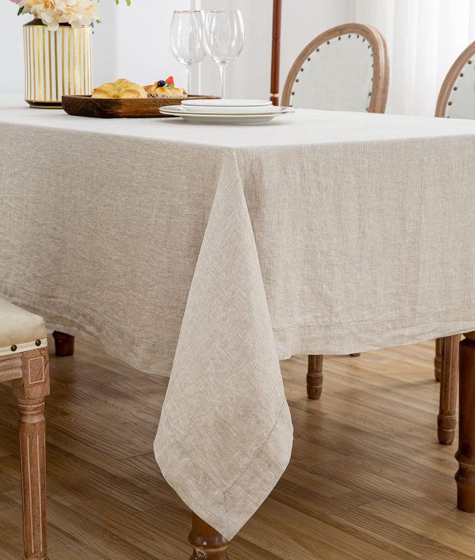 Photo 1 of 100% Linen Tablecloth,60x90 Inch Natural French Flax Rectangular Oblong Table Cloth for Party,Kitchen,Dining,Indoor,Outdoor,Weddings