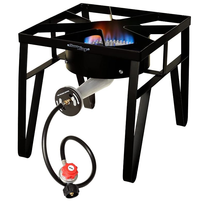 Photo 1 of Flame King Heavy Duty 200K BTU, 0-20 PSI, Propane Gas Single Burner Bayou Cooker Outdoor Stove for Home Brewing, Turkey Fry, Maple Syrup Prep, Cajun Cooking, Black 200K BTU Stove