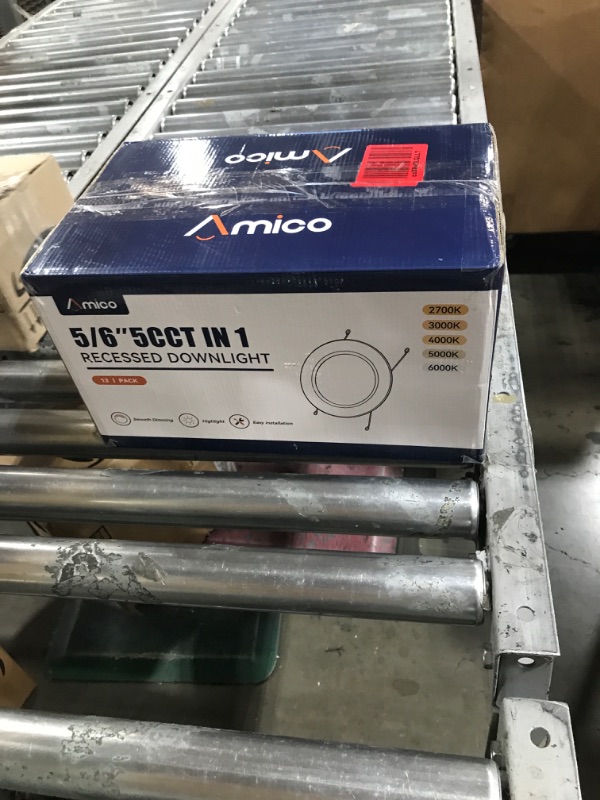 Photo 1 of Amico Recessed Lighting 5/6 Inch, 12 Pack 5CCT Flat LED Can Lights, 2700K/3000K/4000K/5000K/6000K Selectable,12W Eqv 110W, 1050LM Brightness, Retrofit Installation - ETL & FCC