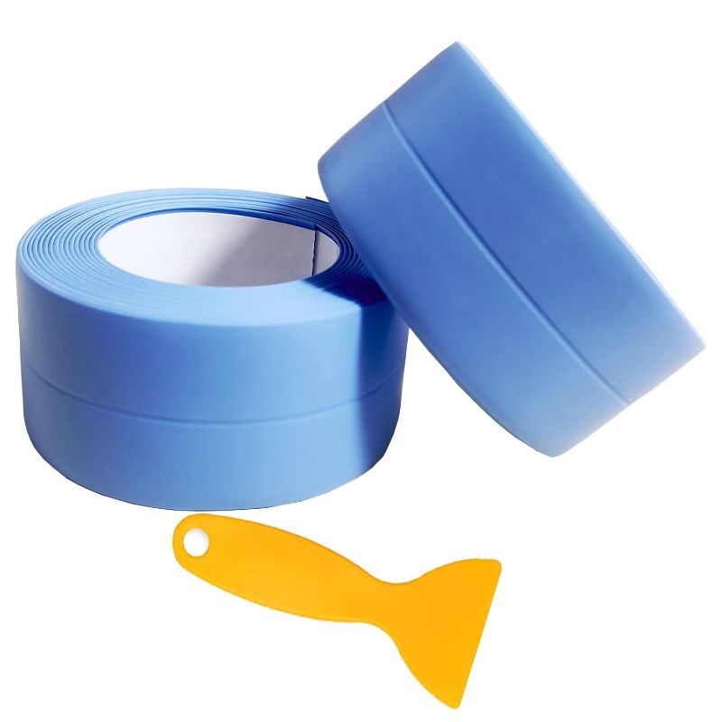 Photo 1 of 2Pack Bathroom and Kitchen Caulking Tape Sealer,PVC Sealing Caulk for Sink,Tub Perimeter,Floor Wall Edges,Self Adhesive Decorative Caulking Strips(Blue 2 Rolls)