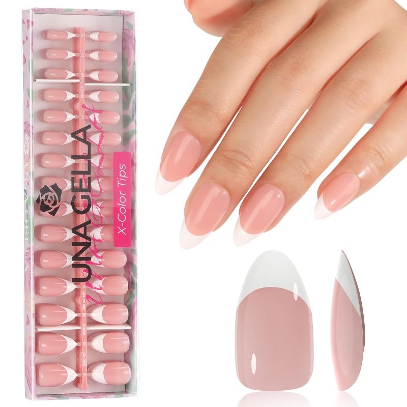 Photo 1 of  French Gel Nail Tips 150Pcs Almond French Tip Press on Nails 15 Sizes 4 In 1 Almond Pink White X-Color Tips Pre-finish Gel Polish & Top Coat No Need to File Fake Nails for Home Nail Art DIY