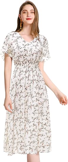 Photo 1 of  Floral Summer Sun Beach Dresses for Women with V Neck Elastic Waist Size XXL