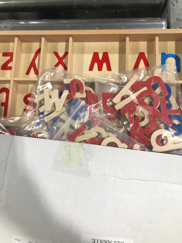 Photo 2 of Montessori Letters Movable Wood Alphabet with Box and Large Mat Small Wooden Alphabet Letters Montessori Trays Preschool Spelling Learning Language Materials Objects, Red, Blue