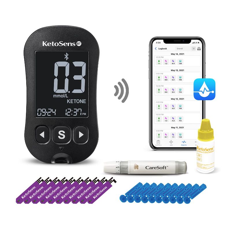 Photo 1 of Blood Ketone Monitoring Starter Kit with Bluetooth - Ideal for Keto Diet. Includes Meter, 10 Ketone Test Strips, 1 Control Solution Vial, 1 Lancing Device, 10 Lancets & Travel Case