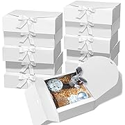 Photo 1 of 10 PCS Gift Boxes with Lids, 10.6x7.8x3.1 Inch Kraft Paper Gift Box, White with Ribbon, Bridesmaid Proposal Box for Wedding, Packaging, Present, Birthday, Cupcake
