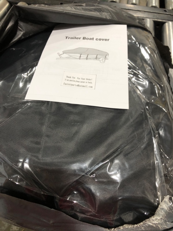 Photo 1 of Heavy Duty 600D Boat Cover 17'- 19', Trailerable Waterproof Marine Grade Polyester Canvas Boat Covers Fits 17-19ft V-Hull, Tri-Hull, Fishing Boat, Runabout, Pro-Style Bass Boat with Strap (Black)