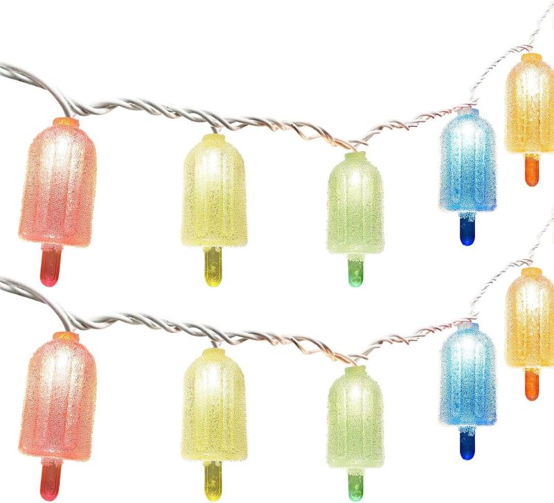 Photo 1 of 10 LED Popsicle String Lights, Multicolor Ice Cream with 10 Mini LED Bulbs, Indoor Outdoor Plug in Fairy Lights for Christmas Wedding Home Bedroom Summer Patio Decor, White Wire