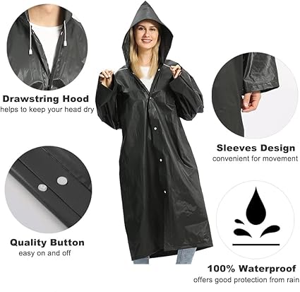 Photo 1 of  Raincoats for Adults Reusable, EVA Rain Ponchos Lightweight Rain Coat Waterproof Rain Gear for Men and Women