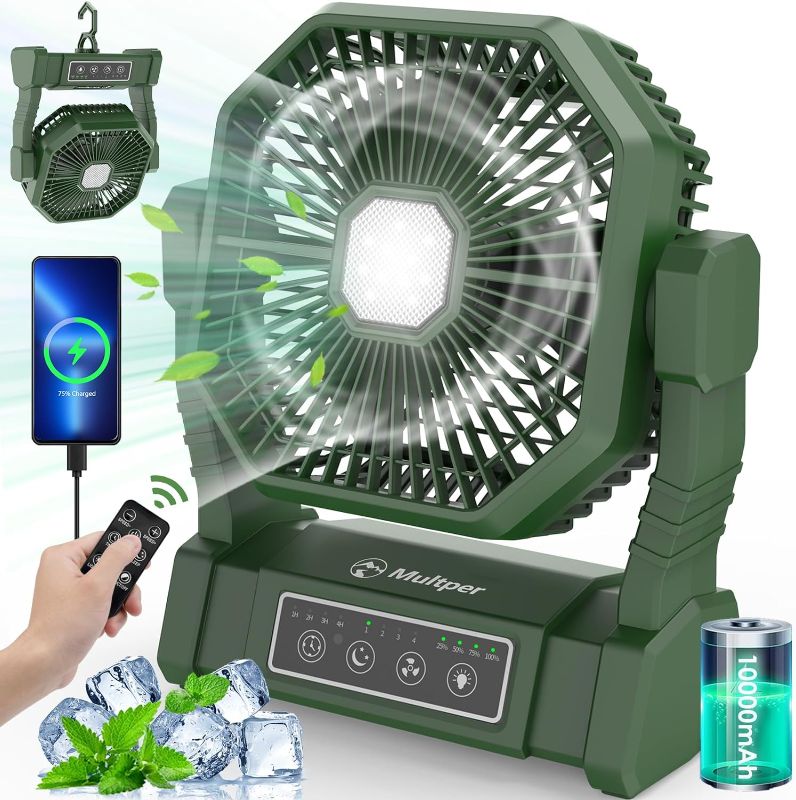 Photo 1 of 10000mAh Camping Fan Rechargeable with LED Lantern, Portable Fan Outdoor Camping Fans for Tents with Remote & Hook, 4 Speed Powerful USB Table Fan for Fishing, Camping, Travel, Jobsite
