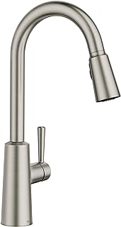 Photo 1 of Moen Riley Spot Resist Stainless One-Handle Pulldown Kitchen Faucet Featuring Power Boost and Reflex Docking System for the Spray Head, Modern Kitchen Sink Faucet, 7402SRS