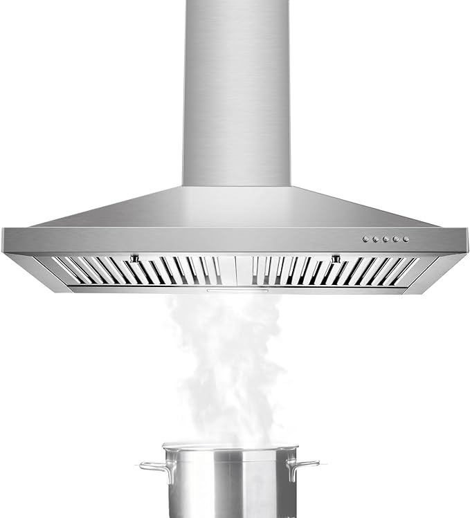 Photo 1 of Tieasy Range Hood, Range Hoods 30 inch Stainless Steel, 450 CFM Kitchen Hood with LED Light Baffle Filters, 3 Speed Exhaust Fan Vent Hood /BLUE