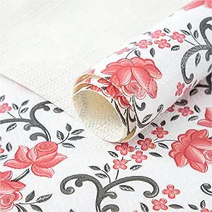 Photo 1 of 12X120 Inch Shelf Liner for Kitchen Cabinets, PVC Drawer Liner for Dresser Non-Slip Bathroom, Non-Adhesive Cabinet Liner Washable (Red Floral)(4 Roll)