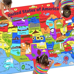 Photo 1 of 1 Pack US Map Coloring Poster for Kids - Giant Coloring Paper Table Cloth Map of The United States, Rectangle American Map Activity Coloring Tablecloth for 4th of July Decorations Favors, 32 x 54 Inch