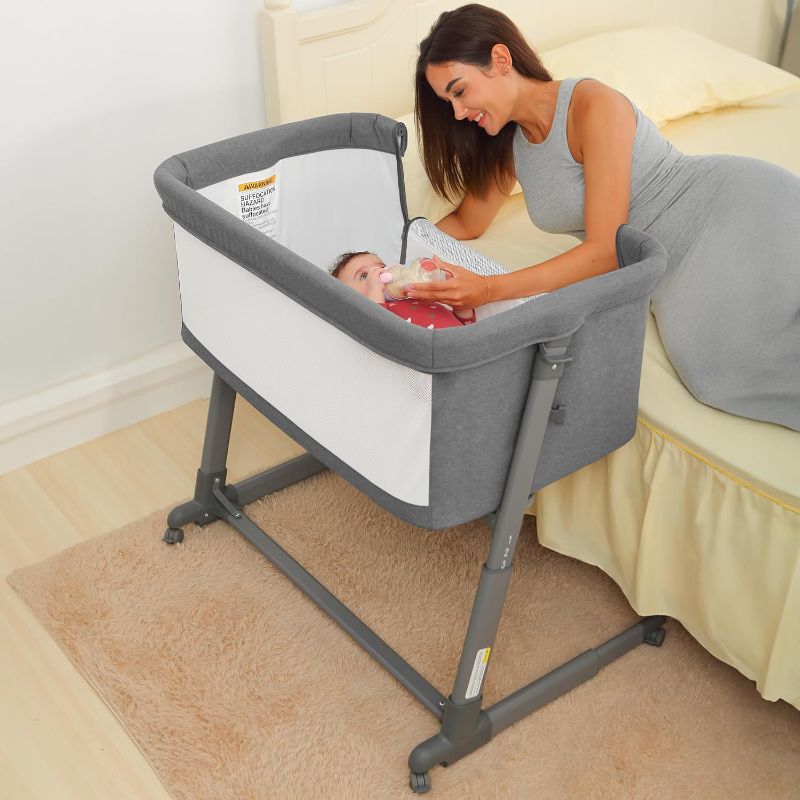 Photo 1 of AMKE Baby Bassinets,All mesh Bedside Sleeper,Portable for Safe Co-Sleeping,Adjustable Crib,Baby Bed for Infant Newborn (Drak Gray)
