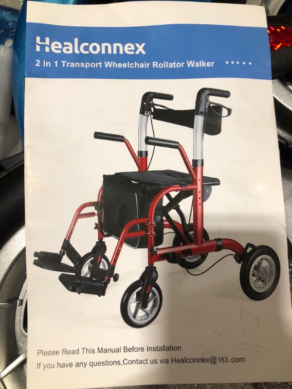 Photo 3 of 2 in 1 Rollator Walker for Seniors-Medical Walker with Seat,Folding Transport Wheelchair Rollator with 10" Big PU Rear Wheels,Reversible Soft Backrest and Detachable Footrests Blue
