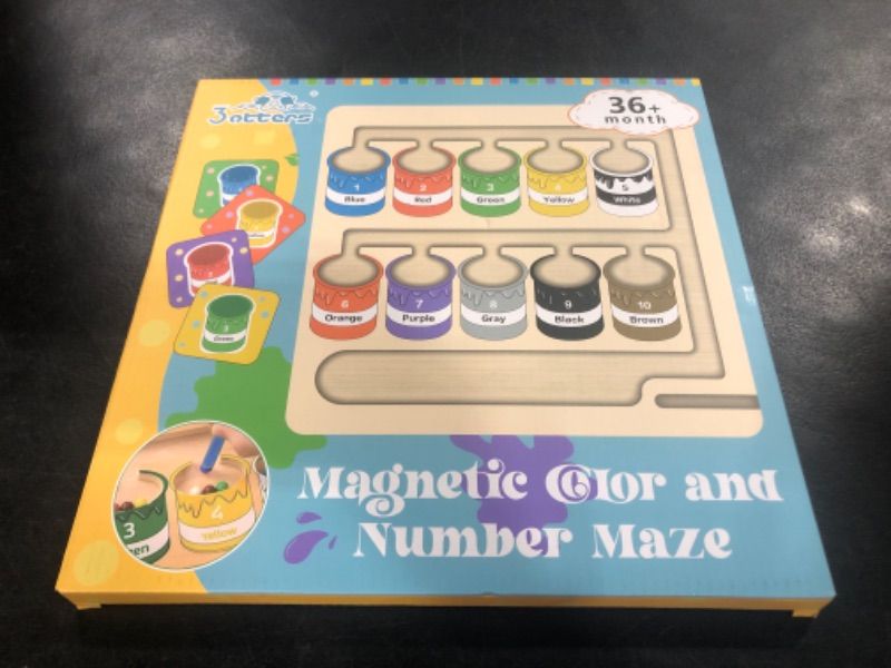 Photo 2 of 3 otters Magnetic Color and Number Maze, Montessori Wooden Color Matching Learning Counting Puzzle Board Magnetic Paint Can Toy for Toddler Kids