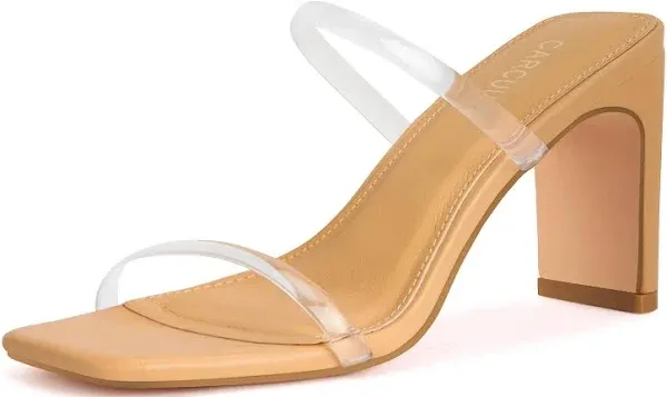 Photo 1 of Carcuume Women's Square Toe Two Strap Open Toe Block Heels Sandals Slip On Shoes,FAUNA SIZE 9