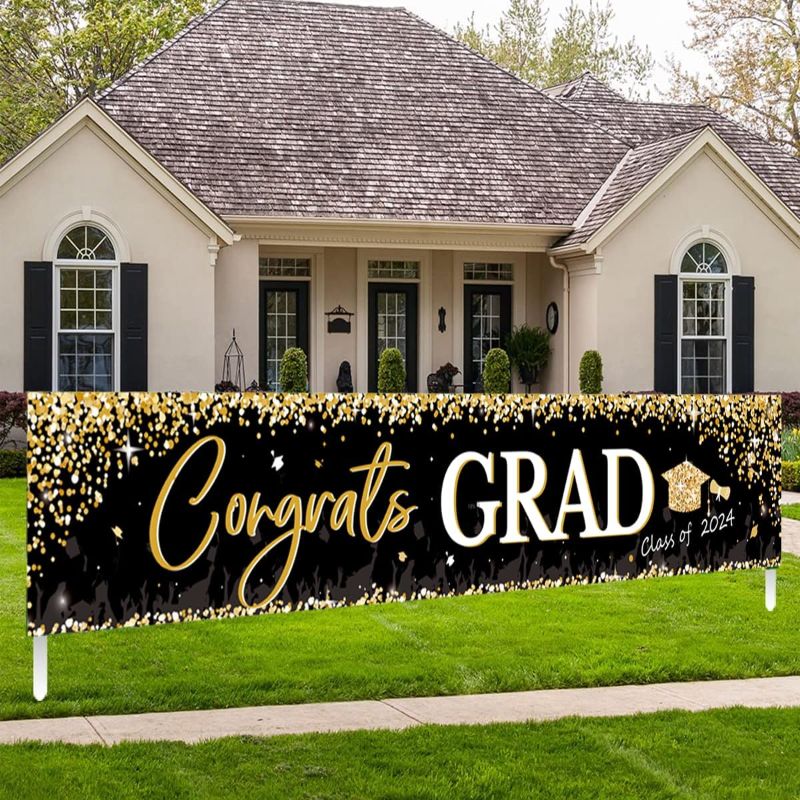 Photo 1 of 2024 Graduation Party Decorations - Graduation Decorations Class of 2024,Gold and Black Graduation Party Decorations 2024 Graduation Banner for Garden Fence