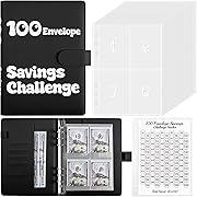 Photo 1 of 100 Envelopes Money Saving Challenge Binder, A5 Savings Budget Binder with 25 Cash Envelopes, Envelope Savings Challenge Book for Organizing and Saving $5050, Black
