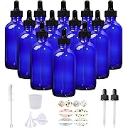 Photo 1 of 12 Pack 4oz Cobalt Blue Glass Bottles with Glass Eye Droppers for Essential Oils, Perfumes & Lab Chemicals (Brush, Funnels, 2 Extra Droppers, 24 Pcs Labels & 30ml Measuring Cup Included)
