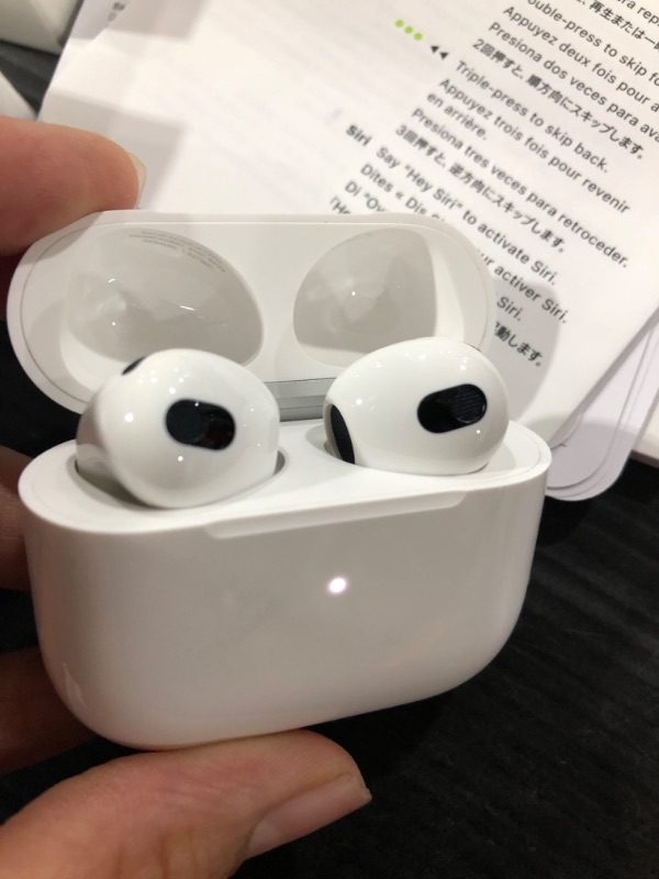 Photo 4 of Apple AirPods (3rd Generation) Wireless Ear Buds, Bluetooth Headphones, Personalized Spatial Audio, Sweat and Water Resistant, Lightning Charging Case Included, Up to 30 Hours of Battery Life Without AppleCare+