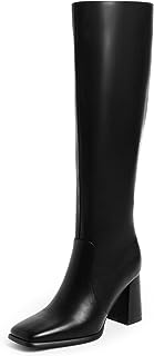 Photo 1 of  High Boots Women Chunky Heel Square Toe Tall Boots for Women High Heel Side Zipper Long Boots 11