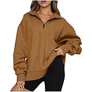 Photo 1 of  Quarter Zip Pullover Women Fleece Fall Long Sleeve Lapel Collar Oversized Sweatshirt Drop Shoulder Shirt Winter Clothe M