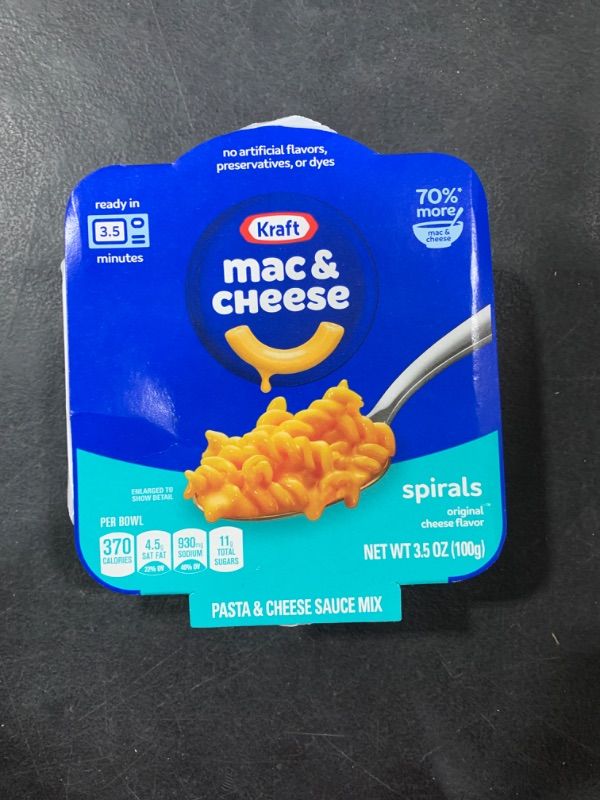 Photo 1 of Kraft Spirals Original Mac & Cheese Macaroni and Cheese Dinner Big Bowl Dinner, 3.5 oz Tray
EX 11/04/24