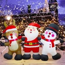 Photo 1 of Joliyoou Christmas Inflatable Decorations, Light Up Hand in Hand Adorable Xmas Blowups for Winter Yard Lawn Garden Indoor Outdoor Decor (Santa Reindeer Snowman)
