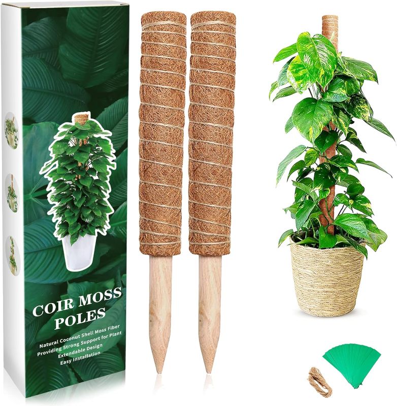 Photo 1 of Y&M 2pcs  Coir Totem Pole, Full Length 16 Inch Coir Moss Totem Pole Coir Moss Stick for Plant Support Extension, Climbing Indoor Plants, Creepers
