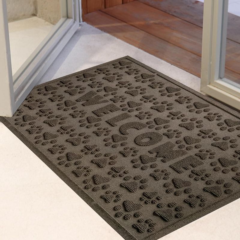 Photo 1 of Front Door Mat Welcome Mats for Home Entrance Durable, Anti-Slip Low Pile, Get Gunk Off, Absorb Moisture,Heavy Duty Rubber Patio Entryway Doormat for Back Doors Brown-Welcome 17"x29.5"
