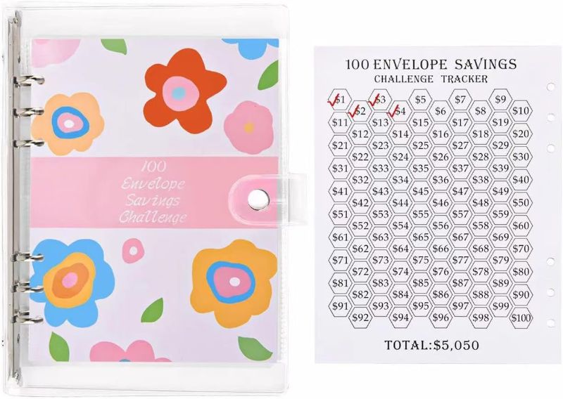 Photo 1 of 100 Envelopes Money Saving Challenge,100 Envelope Challenge Binder ? Money Saving Budget Binder with Pre-numbered Pockets - Savings Challenges Book to Save $5,050
