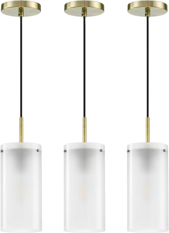Photo 1 of Adjustable 5 inch 1 Light Indoor Mini Hanging Ceiling Pendant Light Kitchen Island Gold Brushed Brass Finish Clear Glass Chandelier Shade for Bar, Dining Room,Bedroom(Set of 3)
