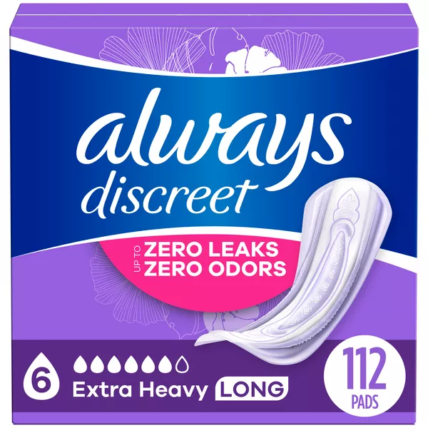 Photo 1 of Always Discreet Incontinence Pads - 6 Drop Extra Heavy Long Pads - 84.00

