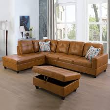 Photo 1 of 103" Wide Faux Leather Sectional Sofa Set L-Shaped Leather Couch and Chaise with Extra Storage Ottoman for Living Room/Office/Apartment (Left-Hand Facing, Ginger)--- boc 1 of 3
