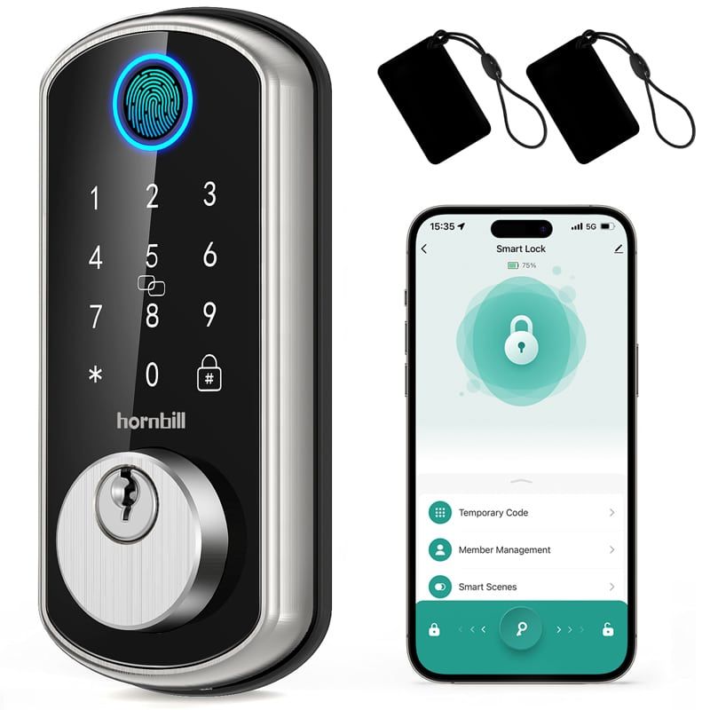 Photo 1 of Smart WiFi Front Door Lock: Hornbill Keyless Entry Fingerprint Deadbolt - Alexa Bluetooth Electronic Keypad Door Locks for House Apartment Auto Lock APP Remote Control Silver

