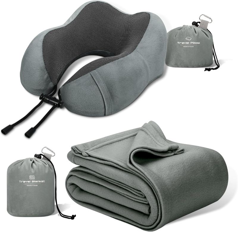 Photo 1 of Travel Pillow and Blanket Set Neck Pillow Airplane Memory Foam (Black)