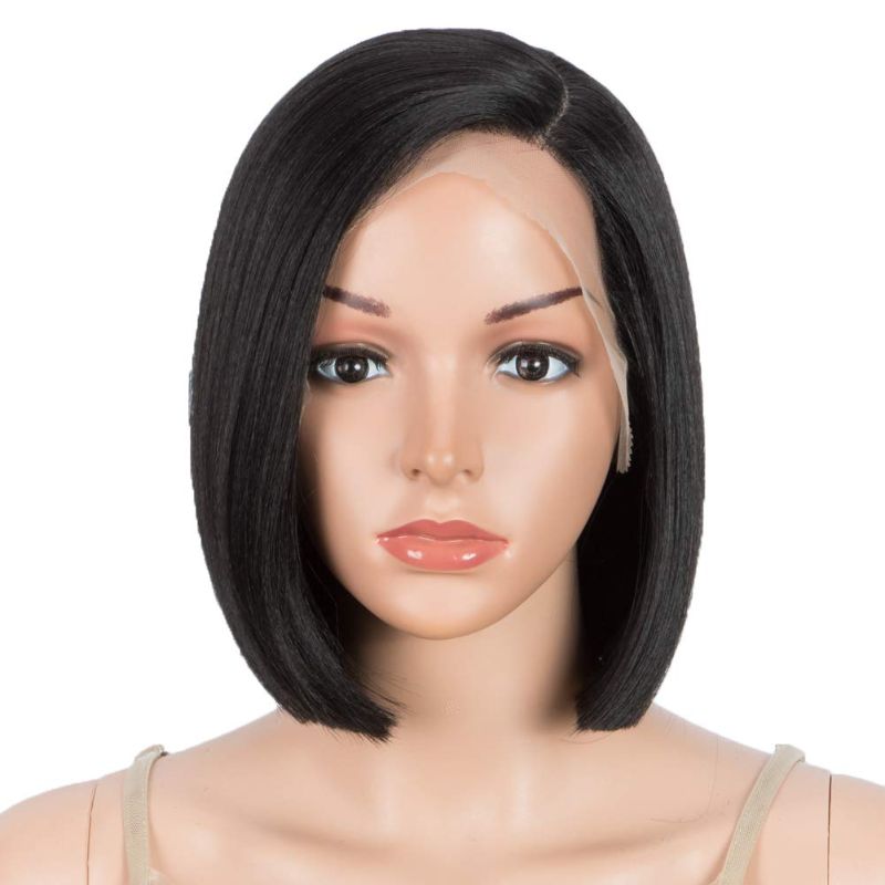 Photo 1 of DÉBUT Lace Front Wigs for Women Bob Wigs for White Women Synthetic Hair 9.5" 120g Natural Straight Swiss Lace Heat Resistant Fibers 1B Color

