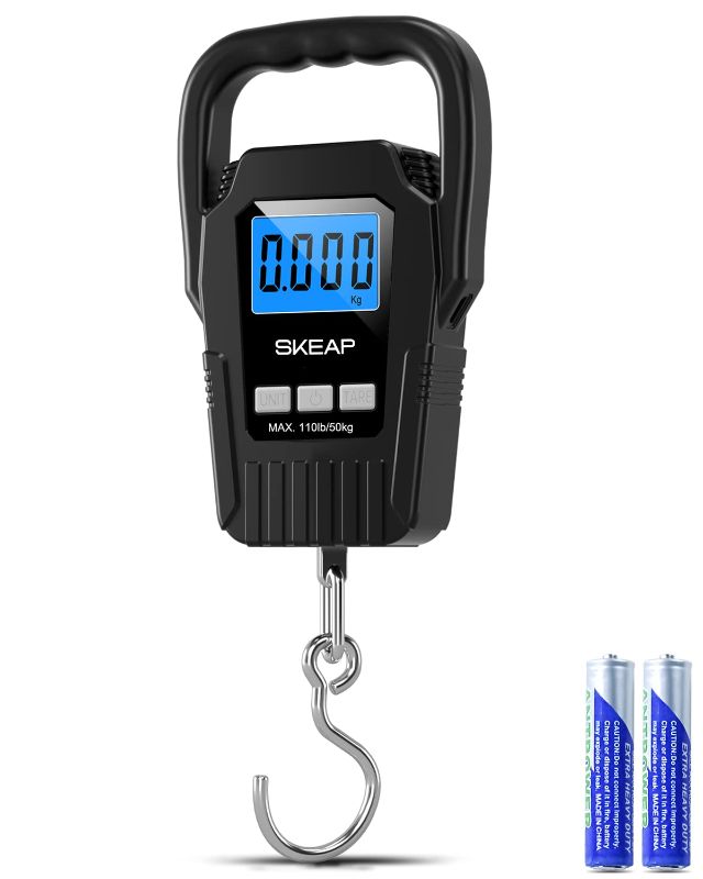 Photo 1 of Digital Fish Scale Hanging Scale Fishing Scale, SKEAP 110lb/50kg Luggage Scale,Fish Weighing Scale, Upgrade Large Handle & Backlit LCD Display, Black,Fishing Gifts for Men,Black
