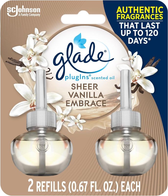 Photo 1 of Glade PlugIns Refills Air Freshener, Scented and Essential Oils for Home and Bathroom, Sheer Vanilla Embrace, 1.34 Oz, 2 Count
