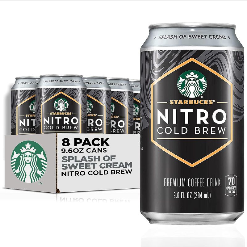 Photo 1 of Starbucks Nitro Cold Brew Coffee, Splash of Sweet Cream, 9.6 fl oz Cans (8 Pack), Iced Coffee, Cold Brew Coffee, Coffee Drink Sweet Cream 9.6 Fl Oz (Pack of 8) EXP 07/01/2024