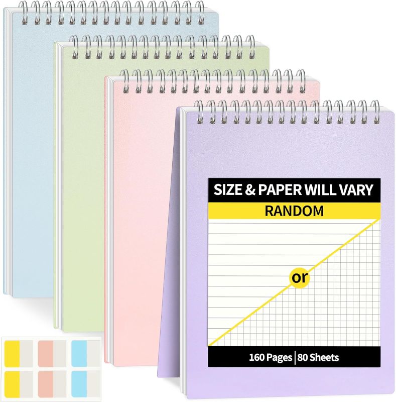 Photo 1 of SUNEE Sizes & Paper Styles Will Vary - 4 Pack Top Bound Spiral Notebook - Waterproof PP Cover, 80 Double-Sided Sheets
