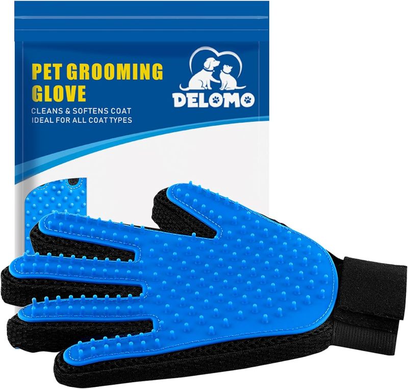 Photo 1 of Pet Hair Remover Glove - Gentle Pet Grooming Glove Brush - Deshedding Glove - Massage Mitt with Enhanced Five Finger Design - Perfect for Dogs & Cats with Long & Short Fur - 1 Pack (Right-Hand), Blue
