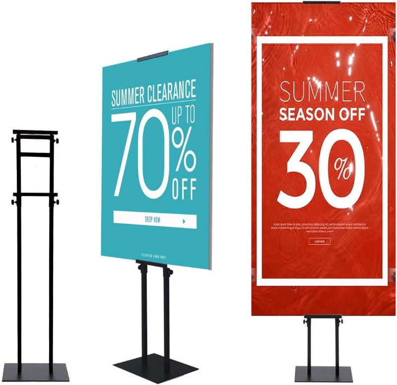 Photo 1 of Double-Sided Poster Stand for Display Heavy Duty Adjustable Floor Sign Stand with Base up to 75inches for Board Foam,Black
