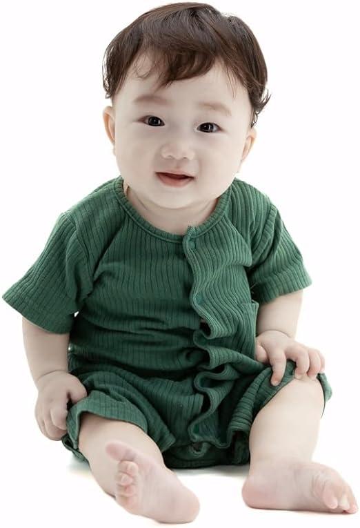 Photo 1 of Baby Snug Outfits Solid Summer Jumpsuit Snap Closure Ribbed Romper for Infants 80
