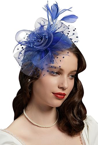 Photo 1 of Fascinators for Women Tea Party Headband Derby hat Mesh Feathers Hair Clip for Wedding Cocktail and Church One Size-Medium