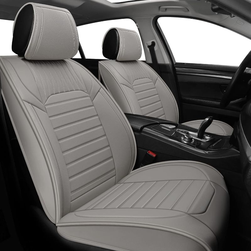 Photo 1 of Leather Car Seat Covers, Faux Front Seat Covers for Most SUV Cars Pickup Truck, Universal Leatherette Seat Covers Non-Slip Vehicle Cushion Cover, Waterproof Automotive Seat Cover, Gray 2PCS